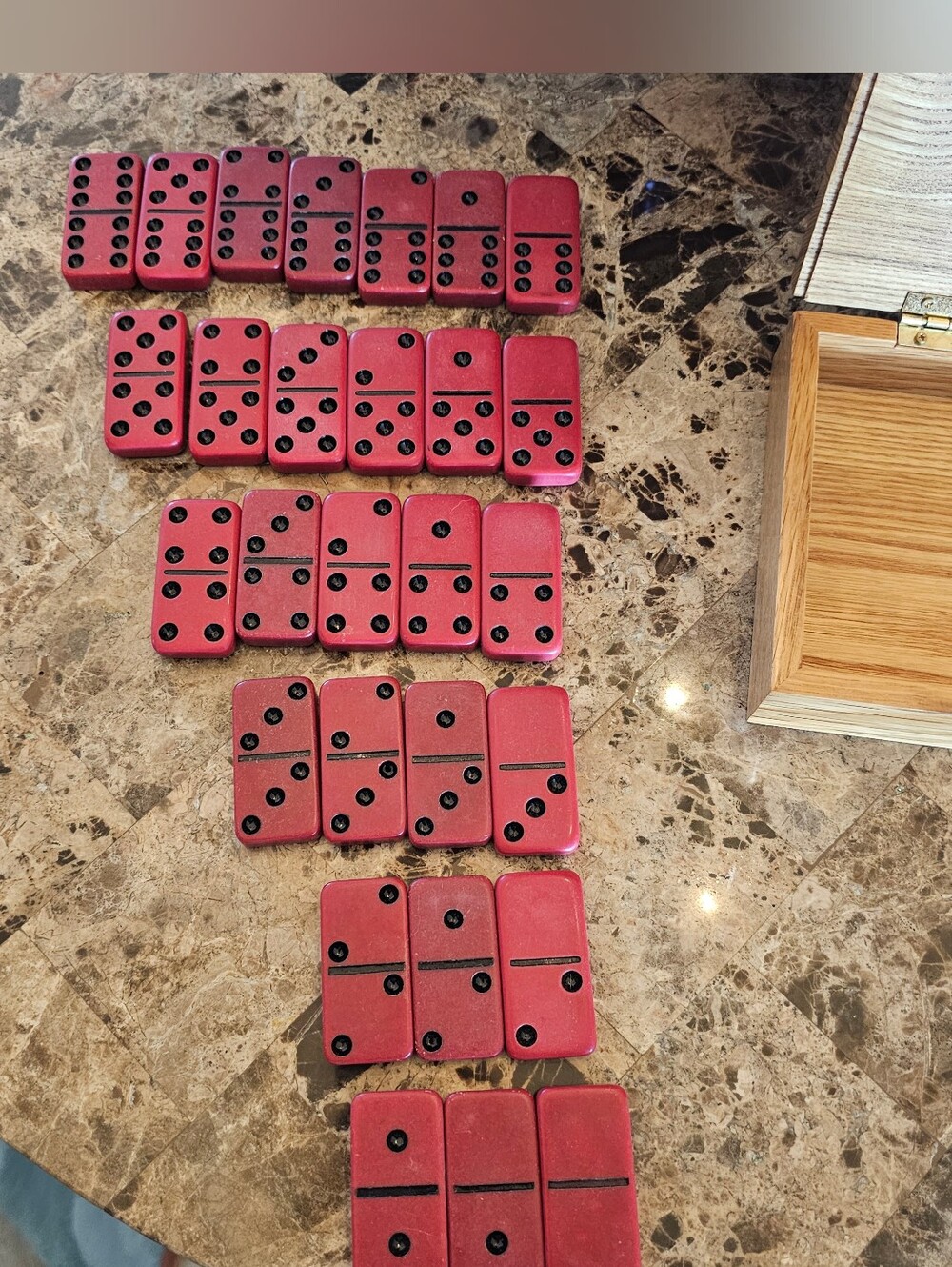 Scorpion Stinger Red & Black Dominos 28 piece Set Wood Box Vintage Gift for Him